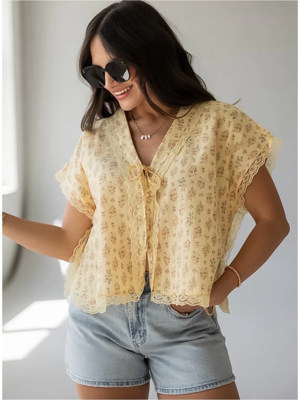 Sweet Sunshine Yellow Floral Blouse - medium (NEW WITH TAGS)